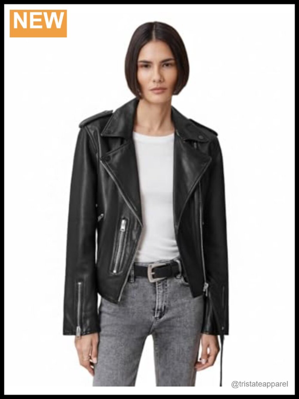 AllSaints Balfern 100% Sheepleather Biker Jacket with Zipper Pockets Regular Fit